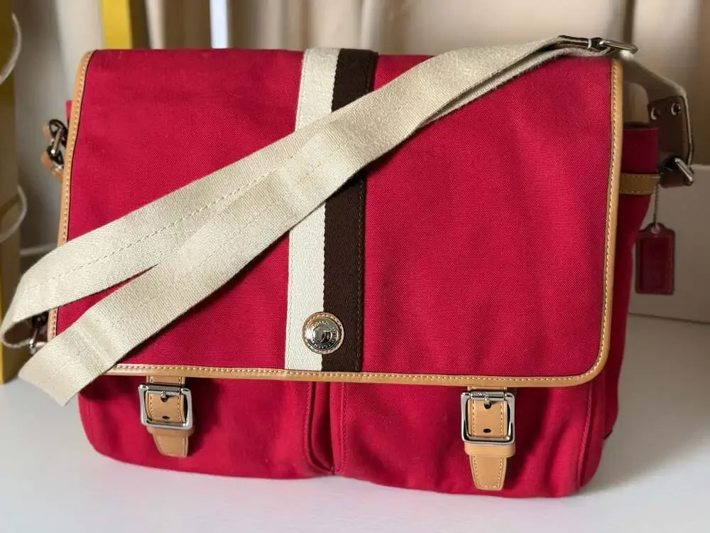 coach heritage stripe canvas messenger bag red f10220 crossbody shoulder bag
